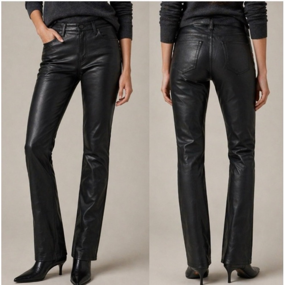 Gap 70s Flare High Waisted Y2K Vegan Leather Pants Womens 33 Black Goth Grunge